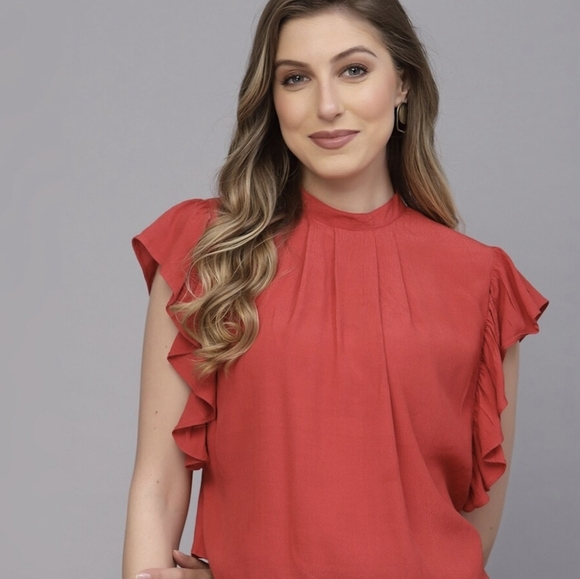 DKNY Red Ruffle Blouse - Picture 11 of 12